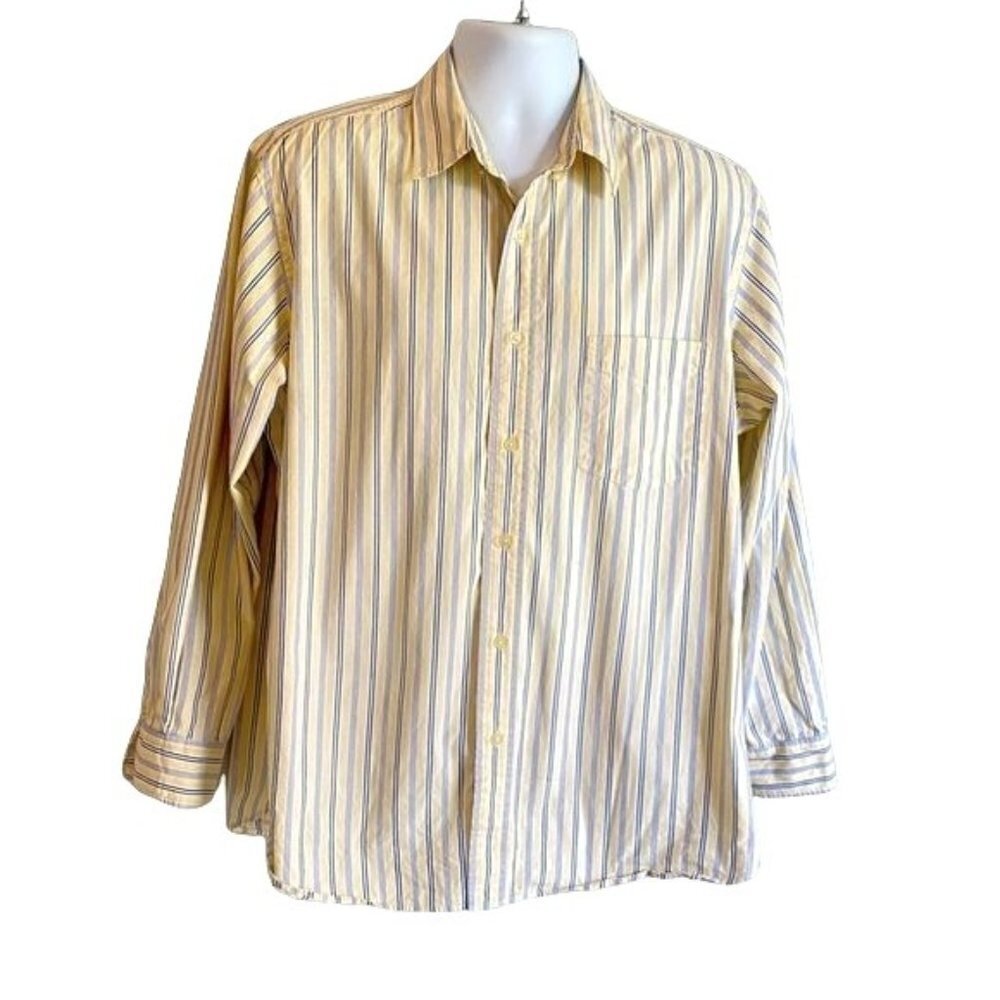 Club Room Long Sleeve Button Down Shirt Mens Large Yellow Blue Stripes